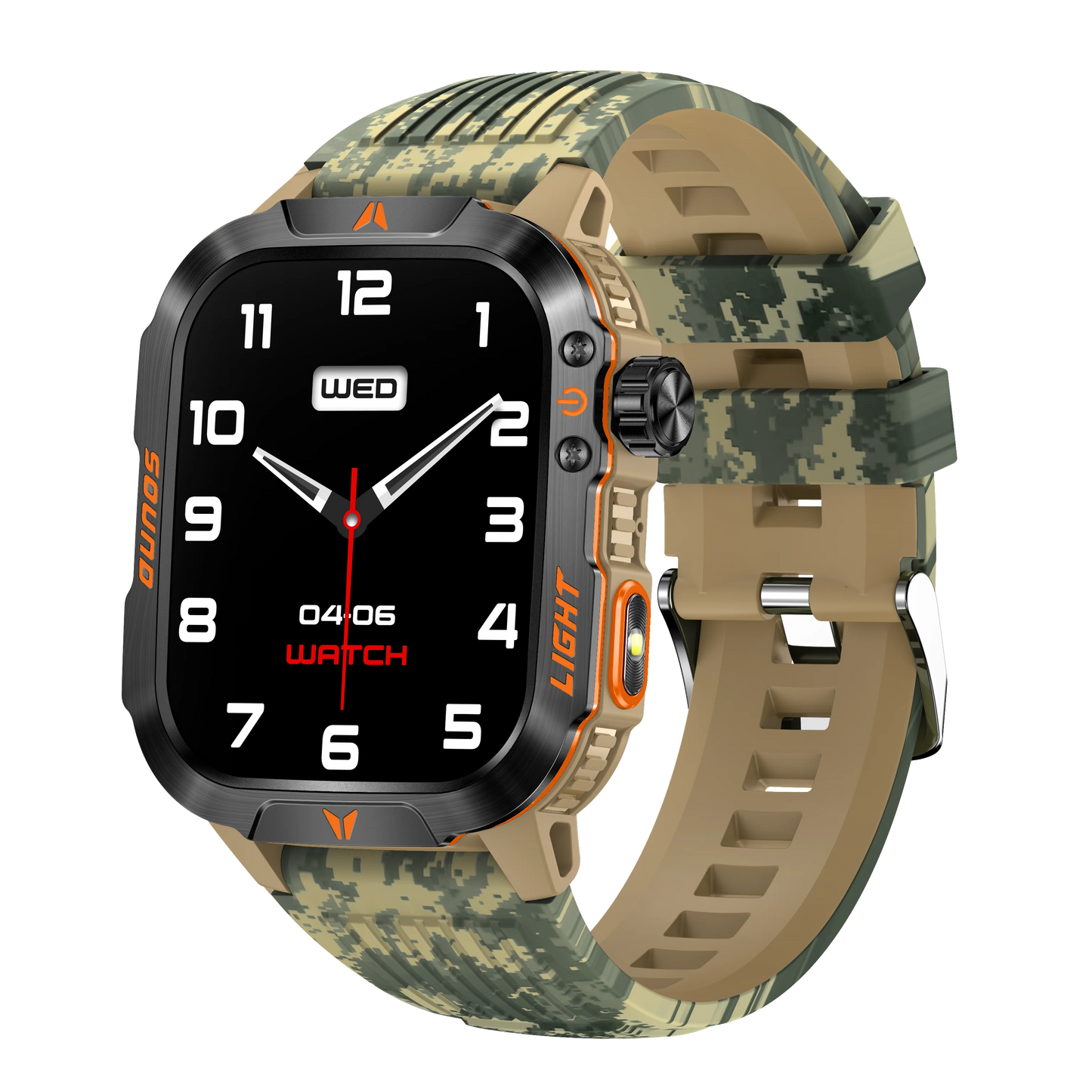 Reloj inteligente 2024 con pantalla 2.01, linterna para exteriores, brújula, IP68, resistente al agua, llamadas inalámbricas, batería de 600 mAh, modo deportivo de 100+