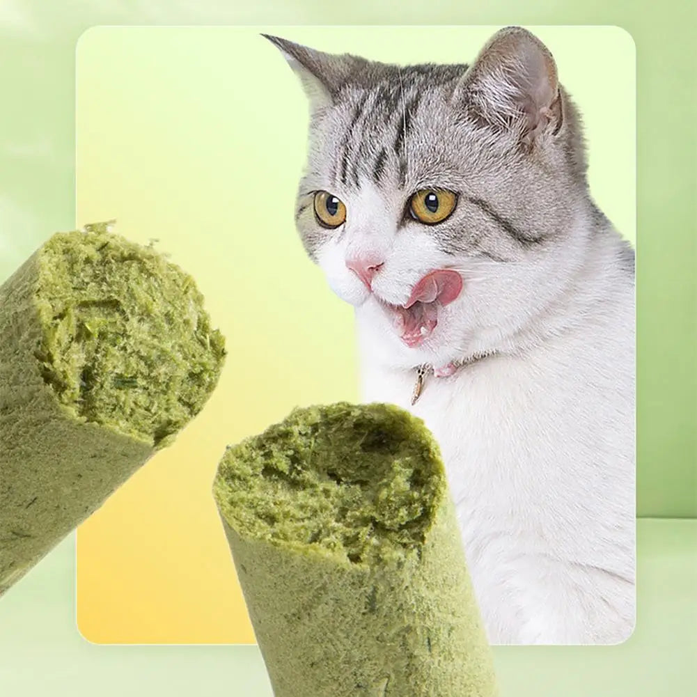 Snacks para mascotas con aroma a hierba para gatos, suaves para la limpieza dental, pastillas para gatos y rechinar los dientes.