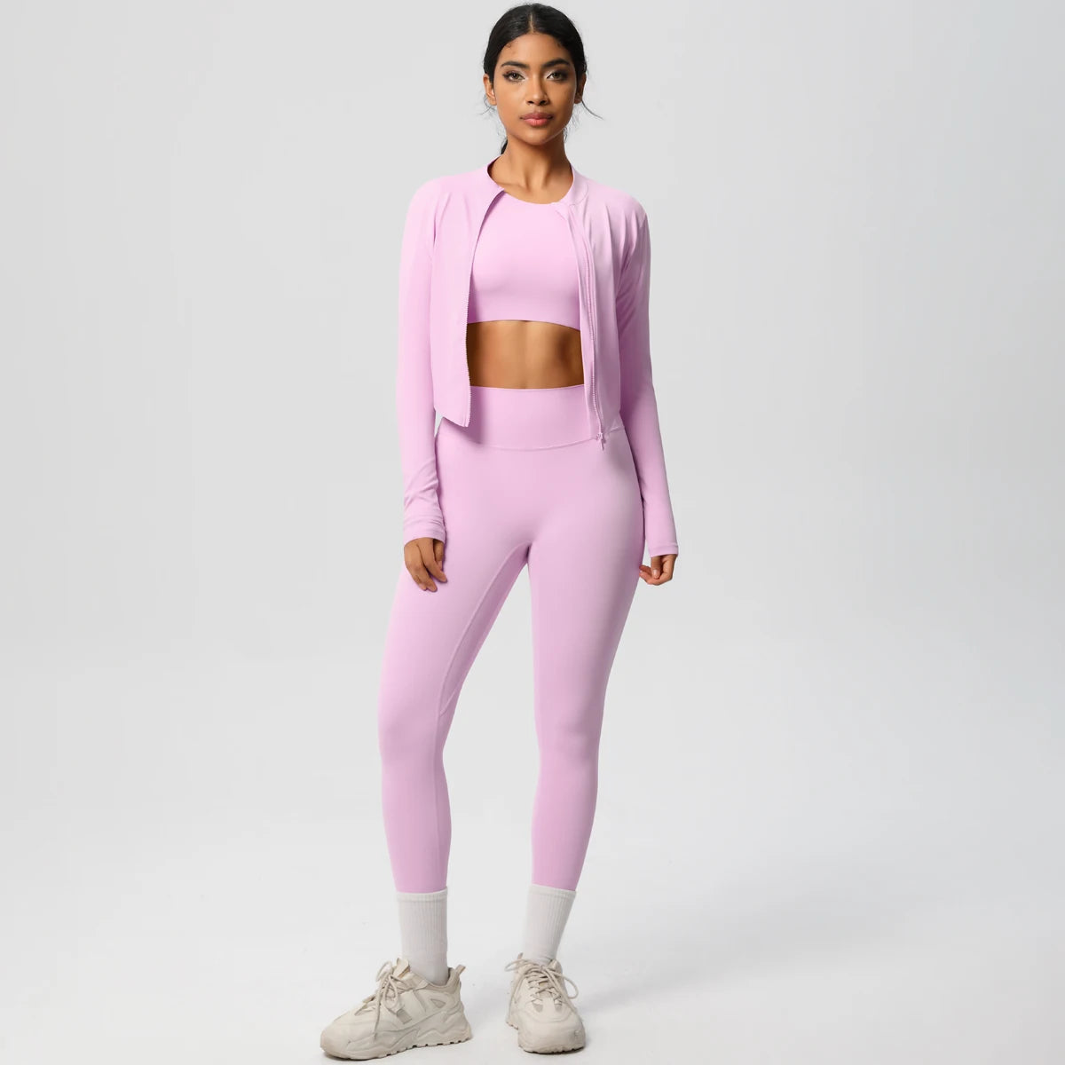 Conjunto de leggings de yoga, top deportivo con cremallera y manga larga, transpirable, para correr al aire libre, pantalones de yoga ajustados e informales, ropa de fitness