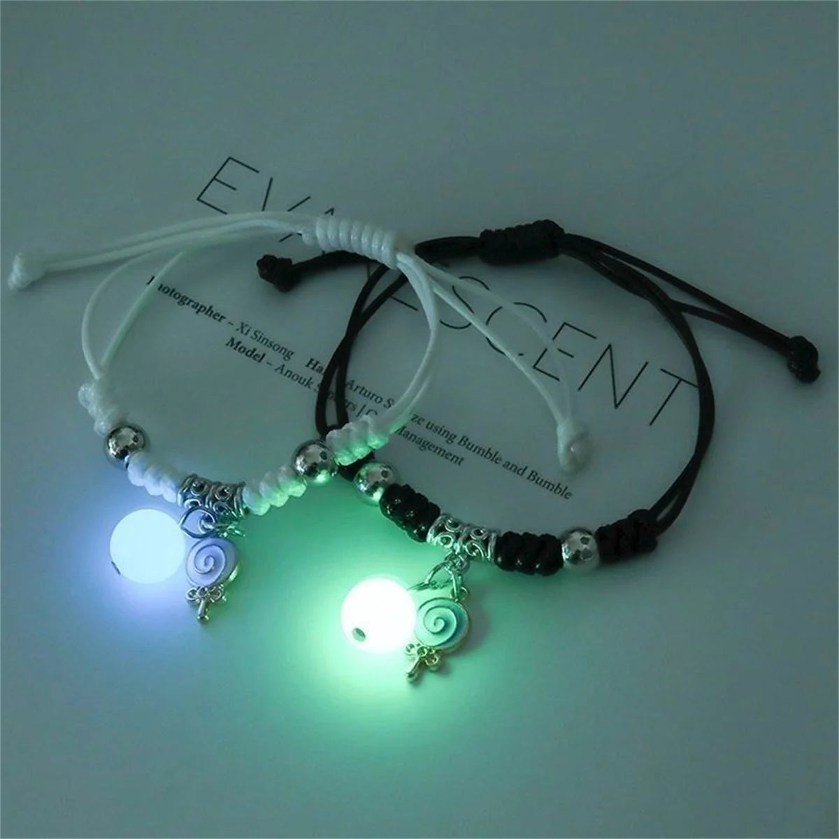 Pulsera de pareja con cuentas luminosas de moda para mujeres y hombres, con dije de gato, flor, corazón, llave, cerradura, cruz, pulsera a juego para amigos, joyería