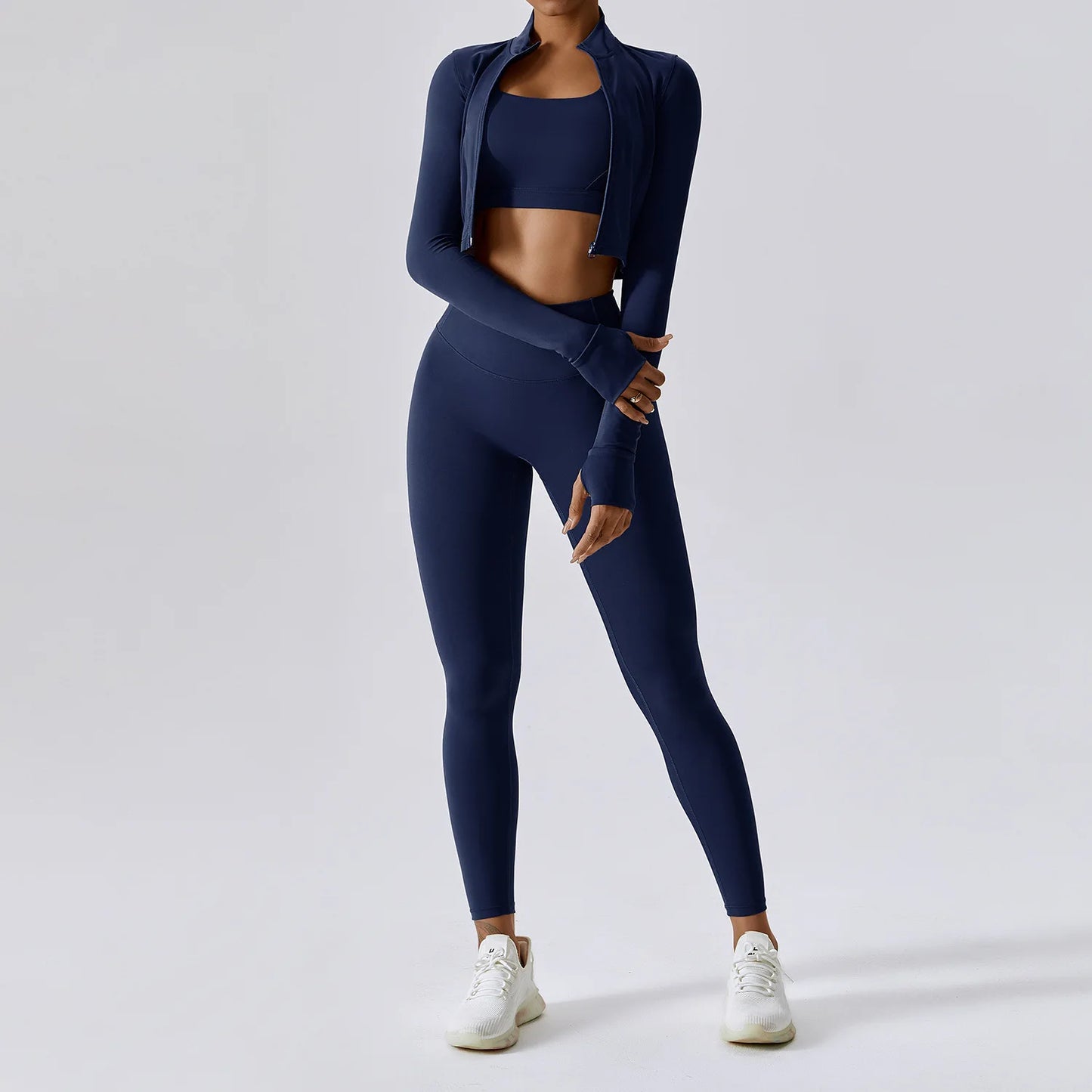 Conjunto de yoga de 3 piezas para mujer, conjuntos de entrenamiento, ropa deportiva para gimnasio, ropa deportiva con cremallera, leggings de manga larga y cintura alta, trajes deportivos, traje de yoga