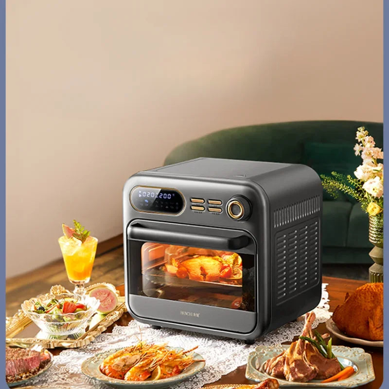 Horno de aire para freír con visualización, multifunción para el hogar, con función de giro, 16 l, horno eléctrico dedicado para hornear, pizza y papas fritas.