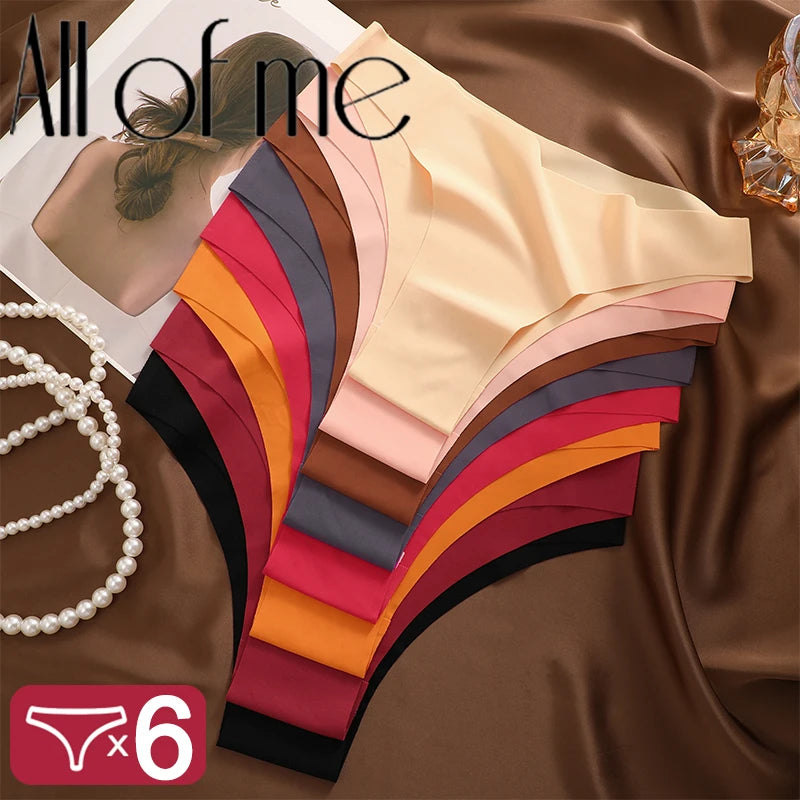 Conjunto de 6 bragas de cintura baja de talla grande, sin costuras, de seda helada, ropa interior sexy para chica, bragas de algodón con entrepierna, pantalones brasileños transpirables.