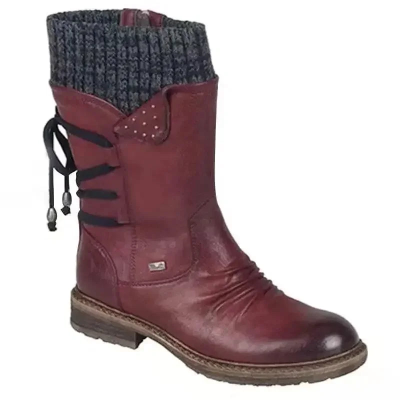 Botas de invierno a media pantorrilla para mujer, zapatos de invierno, botas de nieve a la moda para mujer, botas altas de gamuza cálidas 2025