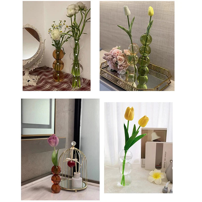 Nuevos adornos japoneses para sala de estar nórdica, jarrones pequeños esféricos creativos y sencillos con flores de vidrio de burbujas de colores, decoración del hogar