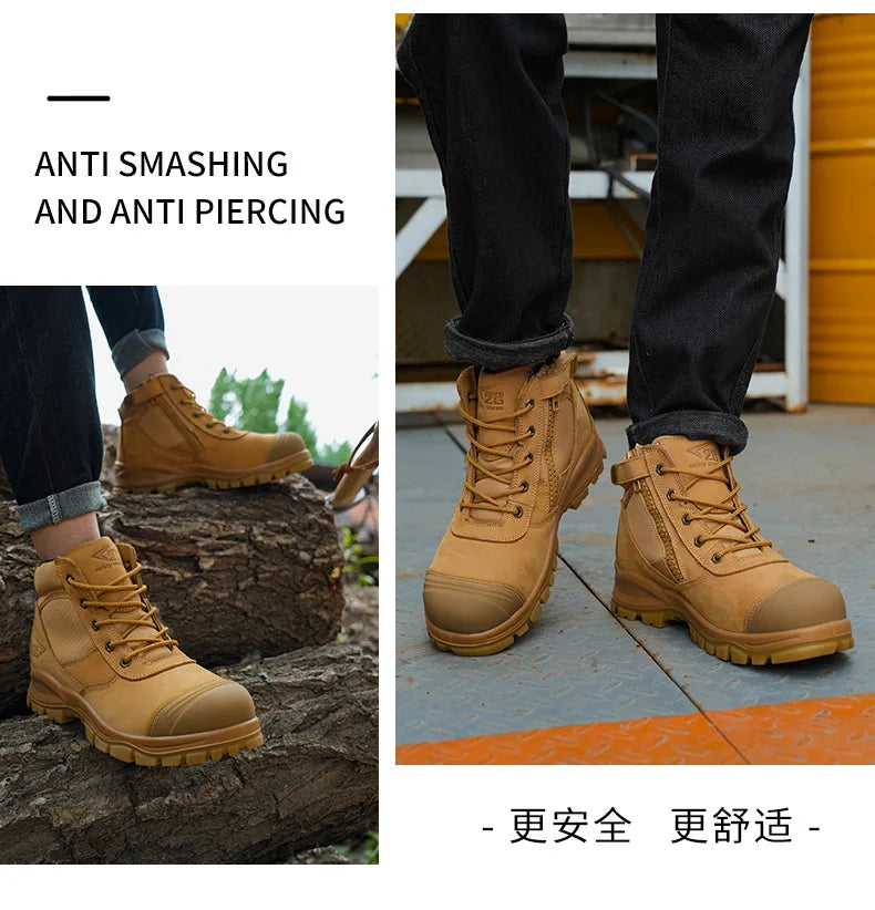 ROCKROOSTER Zapatos de senderismo para hombre, botas de caza impermeables, zapatos de seguridad de cuero, botines tácticos, zapatos de trabajo, zapatillas deportivas con punta de acero