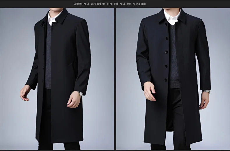 Autumn Winter Men Trench Coat Business Fashio Casual Male Jackets Slim Comfort Warm Windproof Top Trend Streetwear Outerwear New