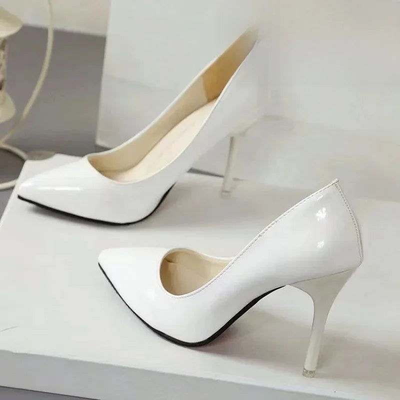 Zapatos de tacón alto brillantes para mujer, sin cordones, con punta puntiaguda y tacón fino, estilo hada, primavera y verano, nueva versión coreana.
