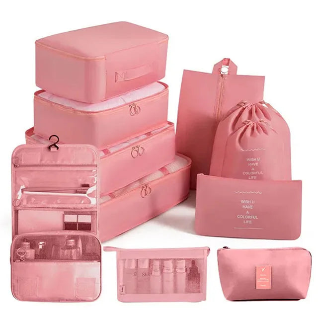 Juego de 11 bolsas organizadoras de viaje plegables, bolsas de almacenamiento, maletas, cubos de embalaje, estuches portátiles para ropa interior, zapatos, artículos de tocador