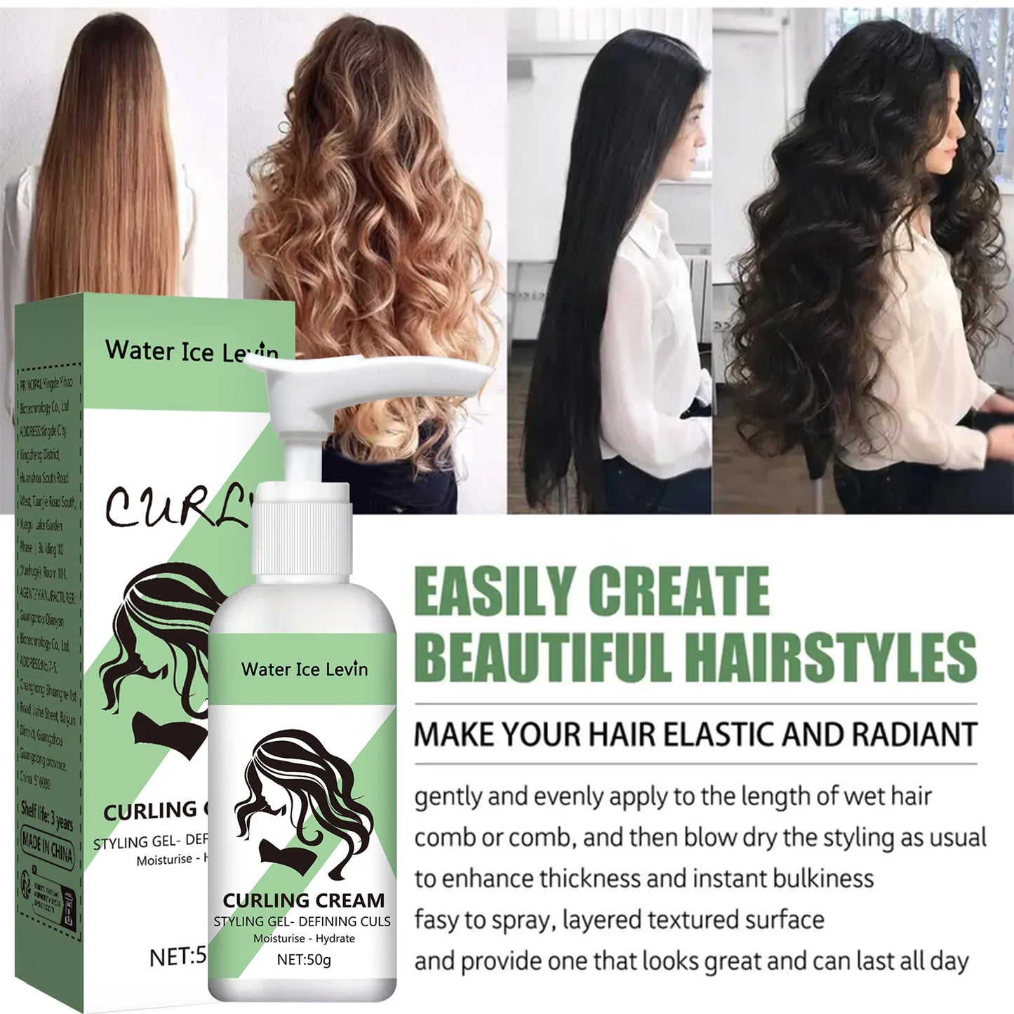 Crema para peinar cabello rizado, fórmula hidratante y suavizante, mejora la elasticidad y el brillo del cabello rizado, fácil de fijar.