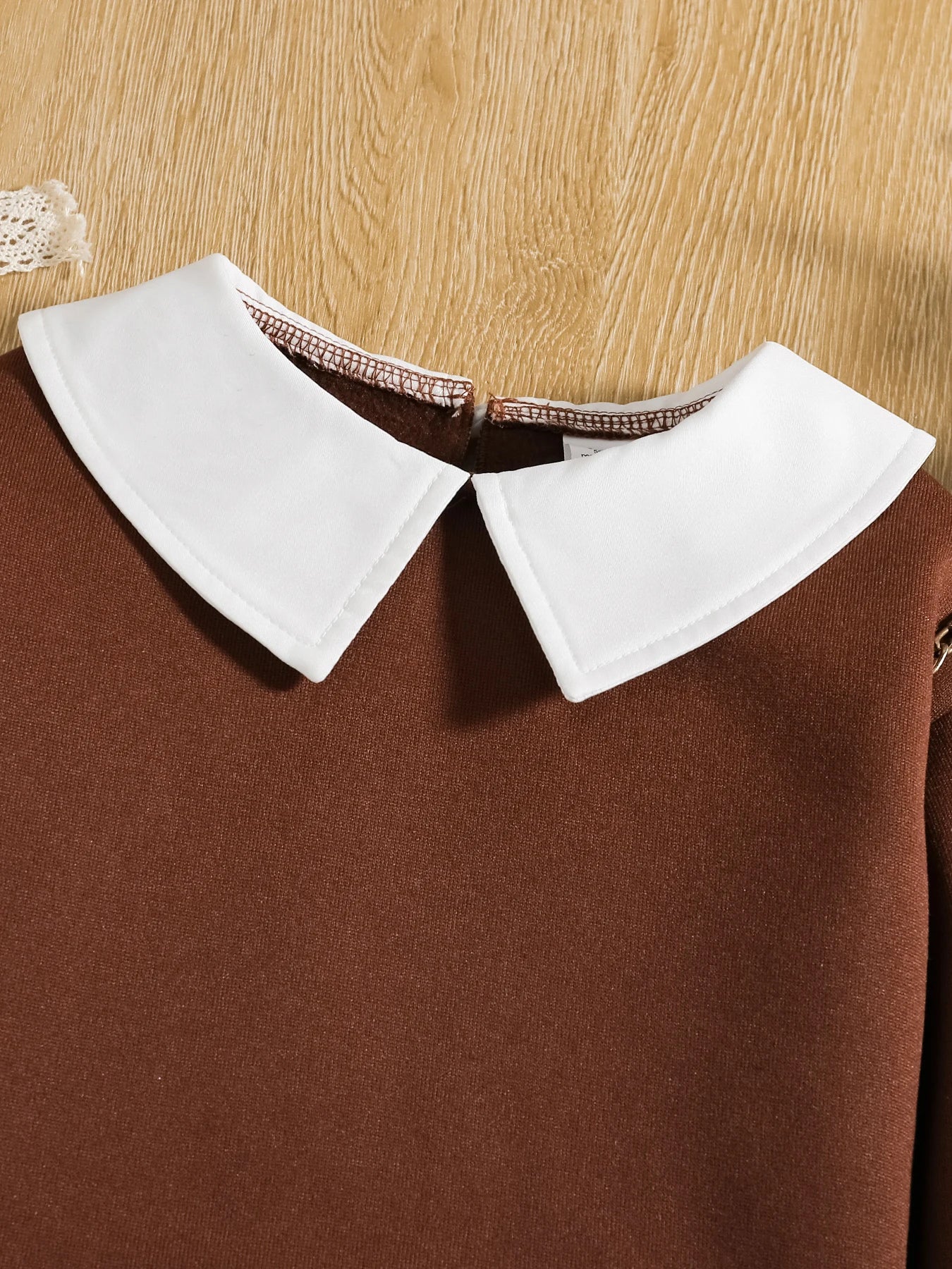 Ropa infantil para primavera y otoño, moda para niñas, lindo conjunto de color liso, top de manga larga con solapa + falda plisada a cuadros dos