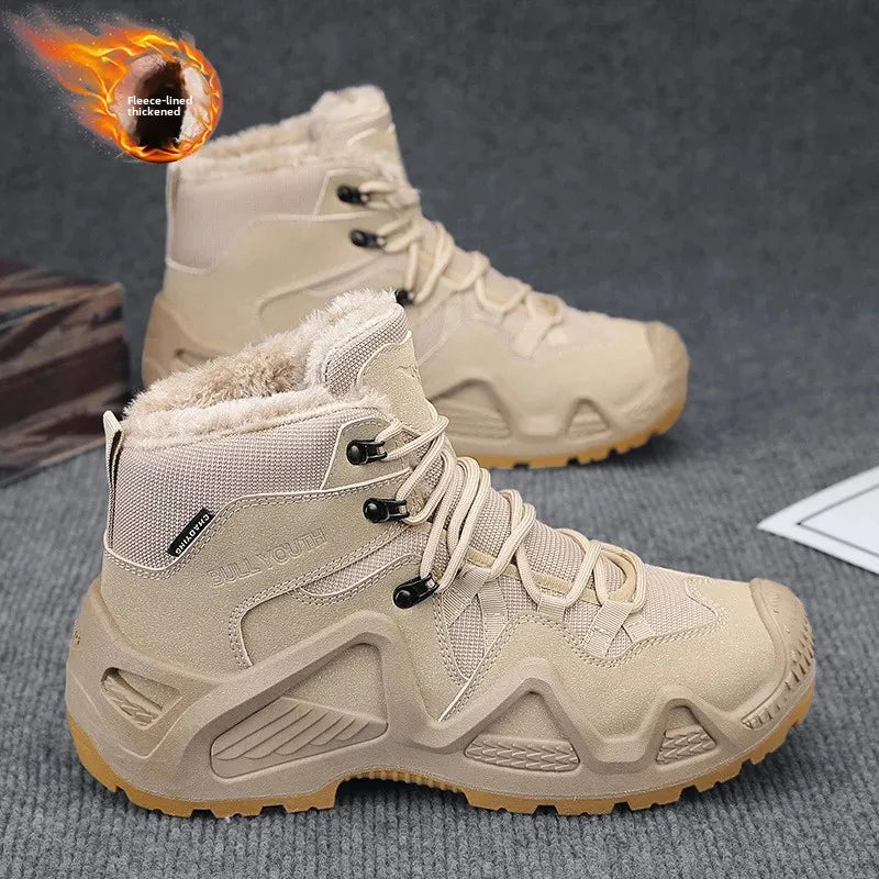 Botas de escalada altas para hombre, antideslizantes, de algodón grueso y cálido, con forro polar, para exteriores, otoño/invierno, talla grande