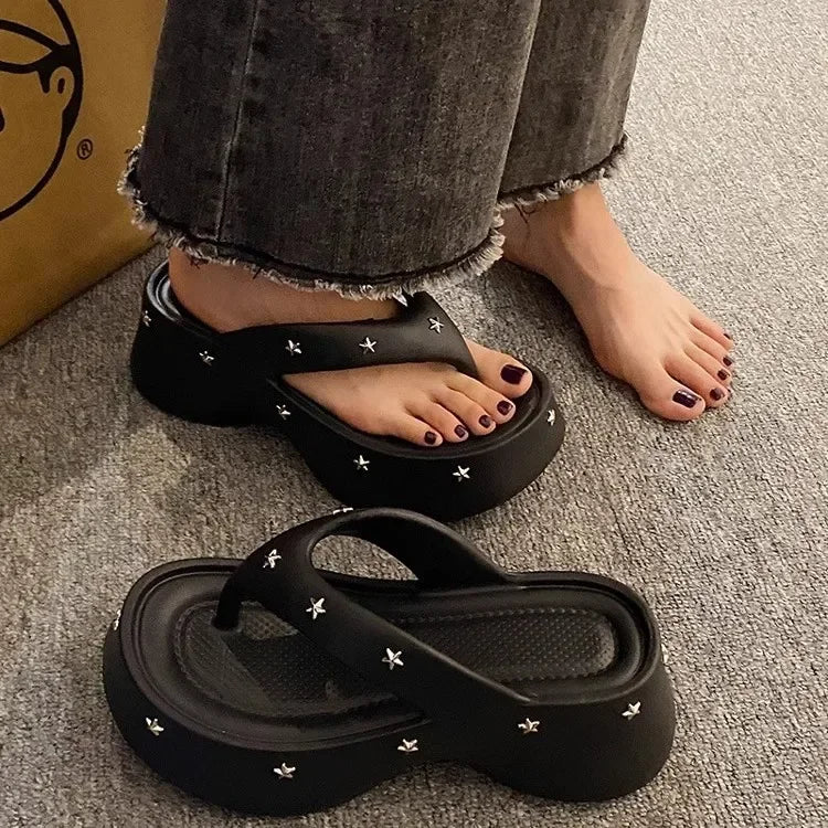 Chanclas de verano antideslizantes de suela gruesa para mujer, cómodas y de moda, para exteriores, de material EVA.