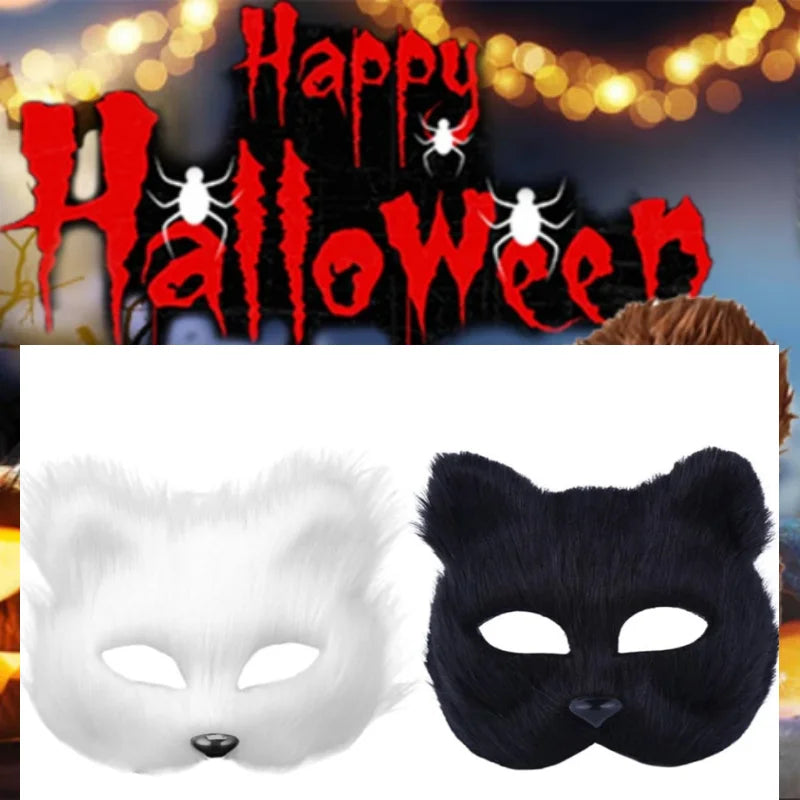 Halloween Cosplay Make-up Fox Shape Face Mask Carnival Stage Party Cartoon Cat Hair Mask Costume Props Sexy Lady Imitation Toy