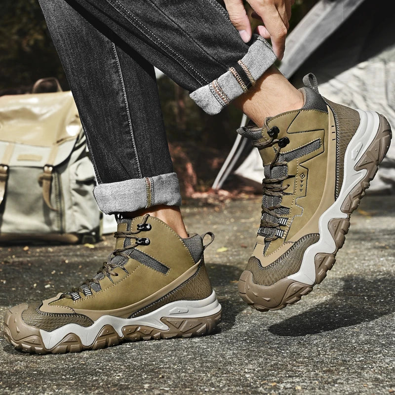 Retro Outdoor Motorcycle Boots Male Comfortable Leather Ankle Boots for Men New Trend Biker High Top Shoes Leisure Walk Botas