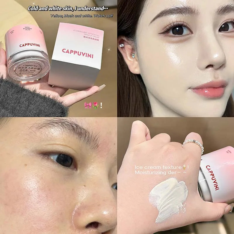 La crema natural radiante y transparente de CAPPUVINI con una base cremosa para la piel crea un look de maquillaje refrescante y suave.