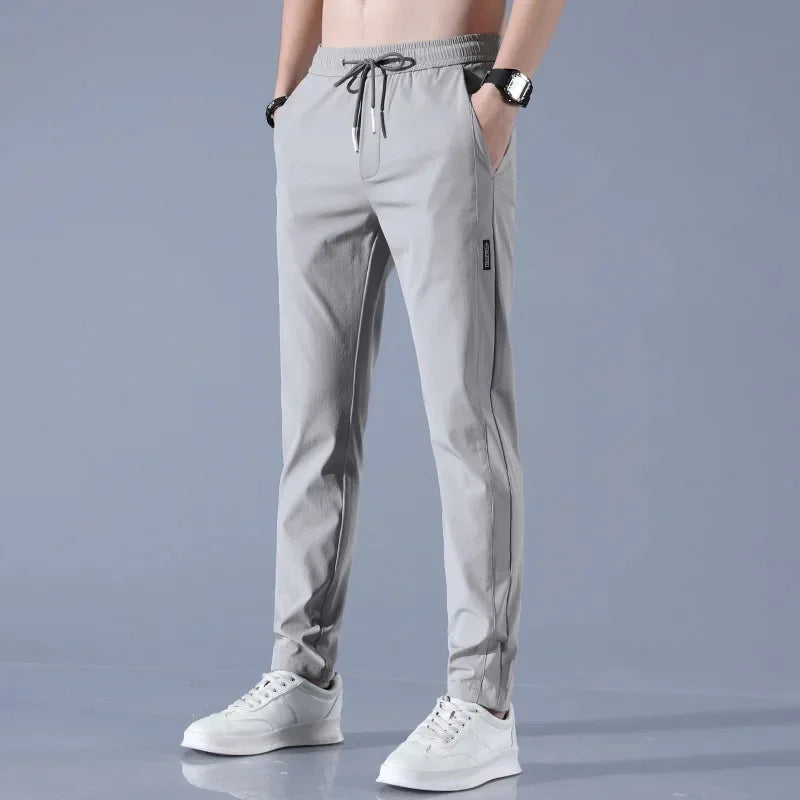 Pantalones casuales de negocios de verano para hombre, ajustados, de pierna recta, holgados, cómodos, de seda helada, transpirables
