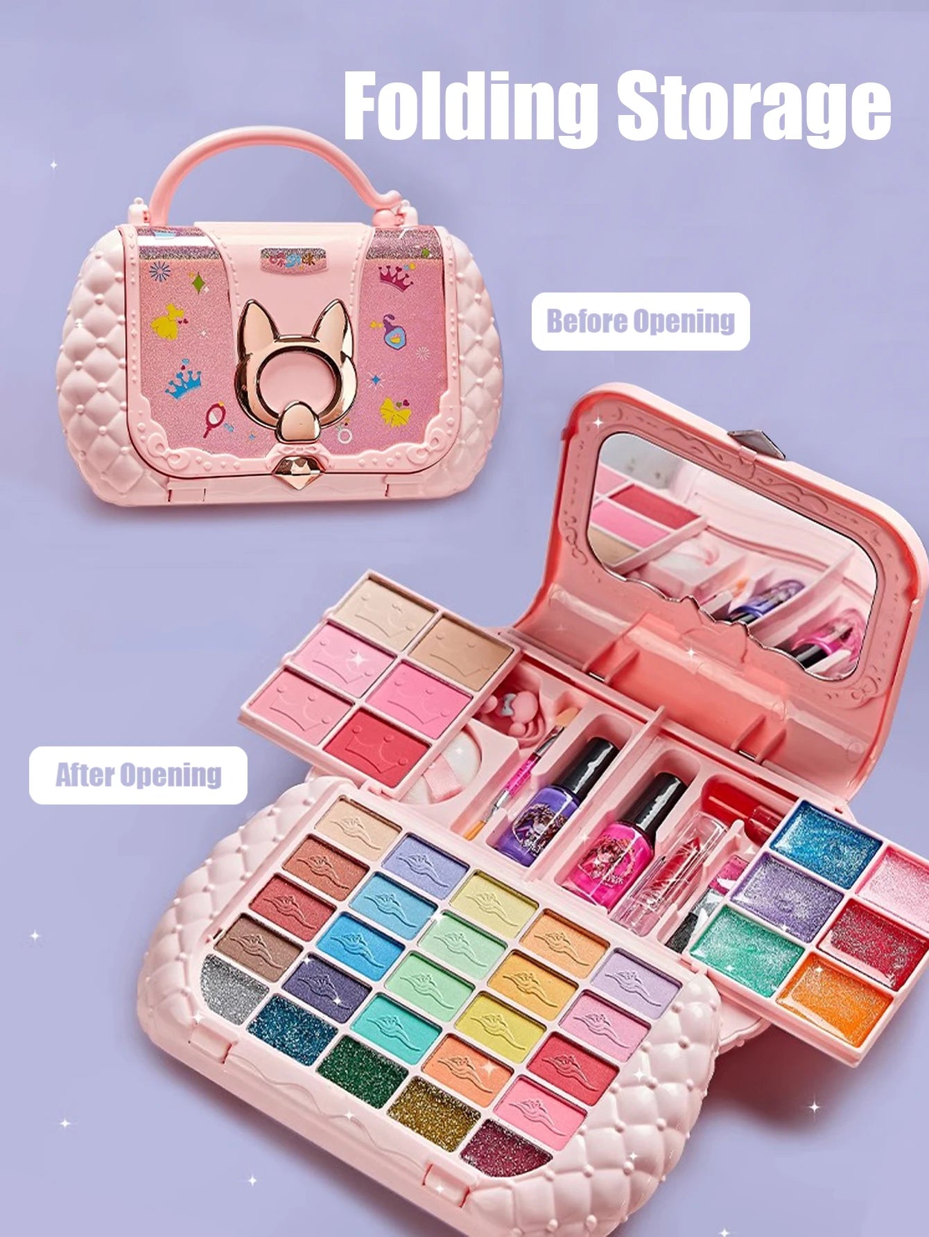 Juego de cosméticos para niños, espejo de niña, princesa, lavable, simulando jugar con juguetes de belleza, regalo no tóxico y seguro.