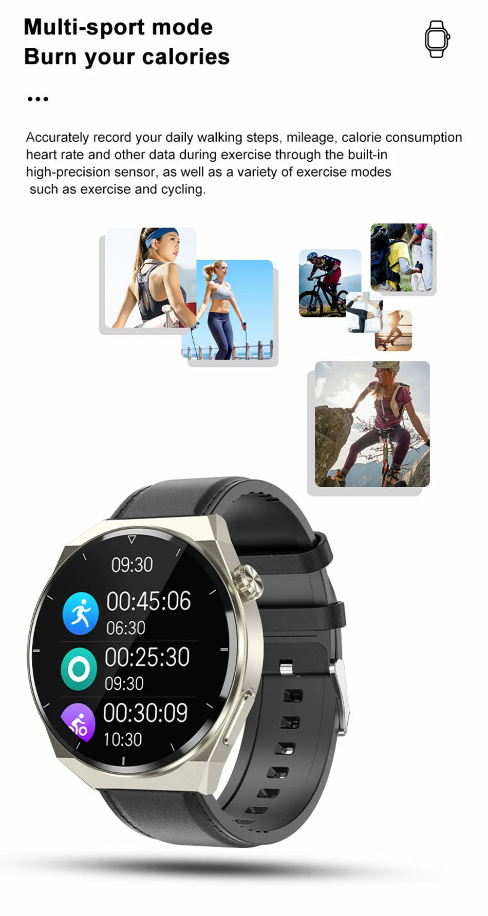 Reloj inteligente con tratamiento láser para hombres, dispositivo con ECG, PPG, frecuencia cardíaca, azúcar en sangre, monitor de salud, para Android e iOS, 2024