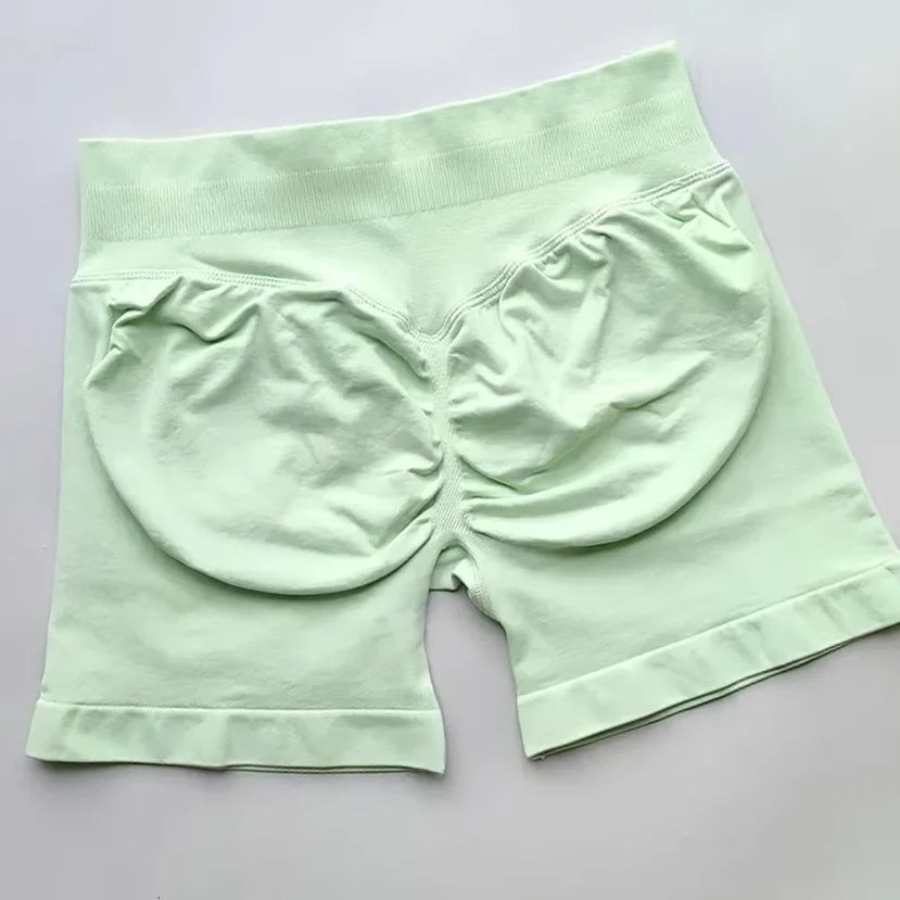 Pantalones cortos deportivos de impacto para mujer, cintura baja acanalada, sin costuras, ajustados, para entrenamiento, gimnasio, pantalones cortos elásticos para correr con cintura alta