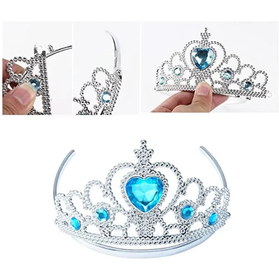 Accesorios de cosplay de Elsa para niña, disfraz de princesa Reina de las Nieves, joyería, varita, corona, collar, clips para las orejas, accesorios de fotografía para juegos de rol.