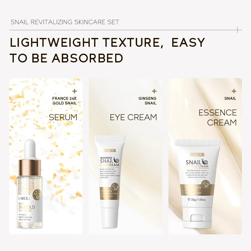 LAIKOU - Set de 3 cremas faciales con vitamina C 24K Golden Sakura para el cuidado de la piel, suero, crema para ojos, hidratante, antiarrugas