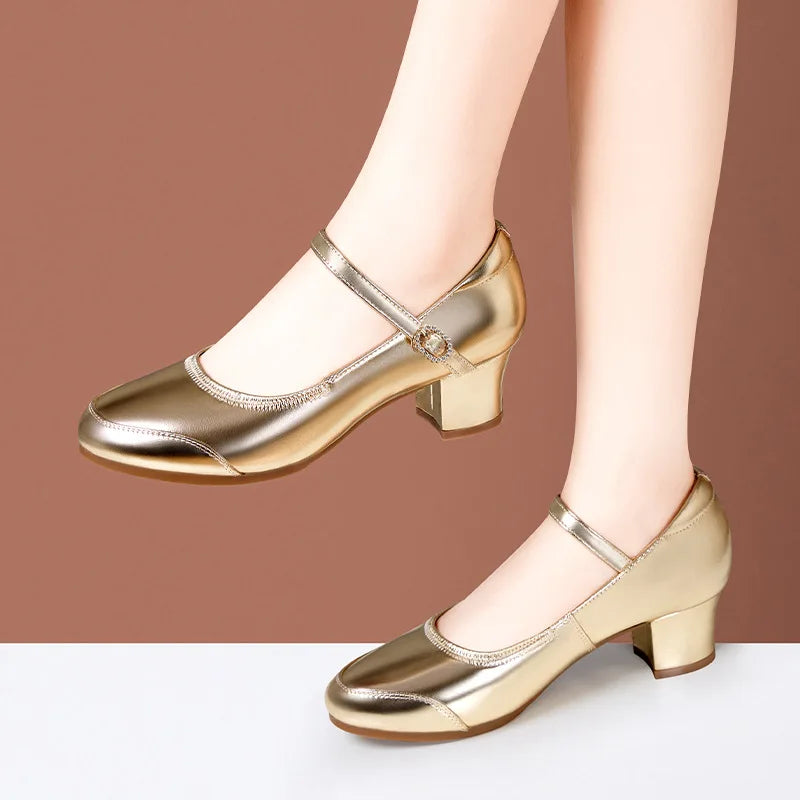 Zapatos Mary Jane de plataforma de piel suave, cómodos y combinables, de 3,5 cm y 5,5 cm, para primavera de 2025, con tacón de bloque mediano, para baile, oficina y mamá.