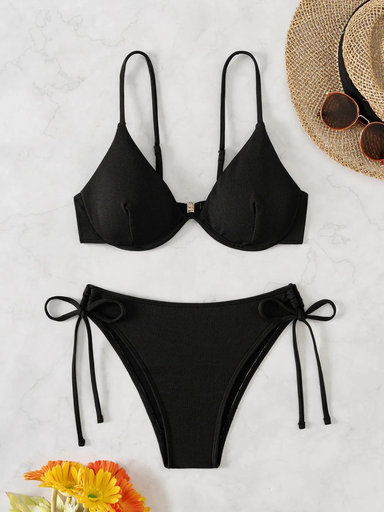 Bikini sexy fruncido sin espalda para mujer, con tirantes de color puro, soporte de acero, traje de baño separable, moda 2024, nuevo modelo, gran oferta