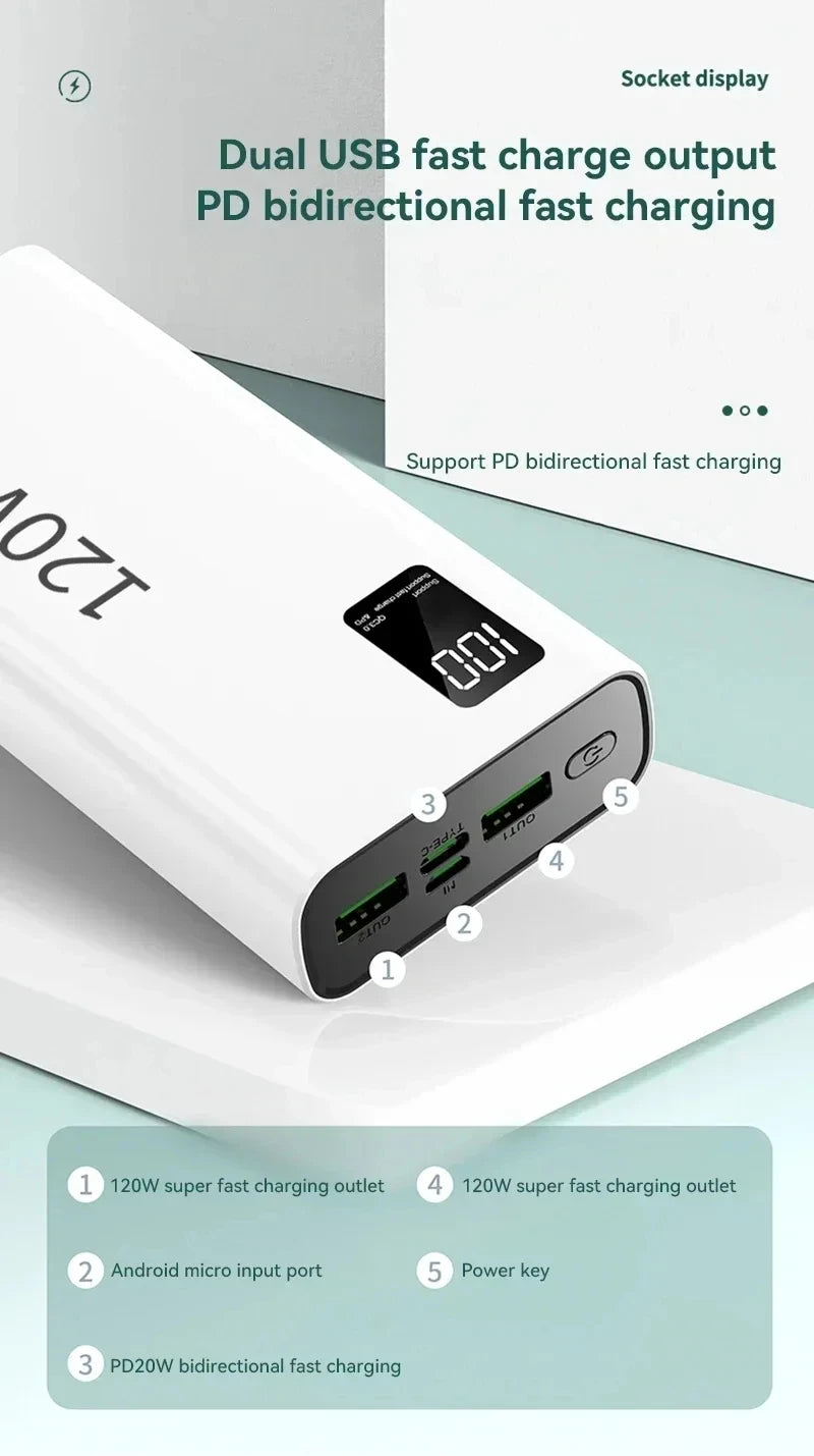 Banco de energía Xiaomi de 500.000 mAh y 120 W, carga ultrarrápida, gran capacidad, para iPhone, Samsung y Huawei.
