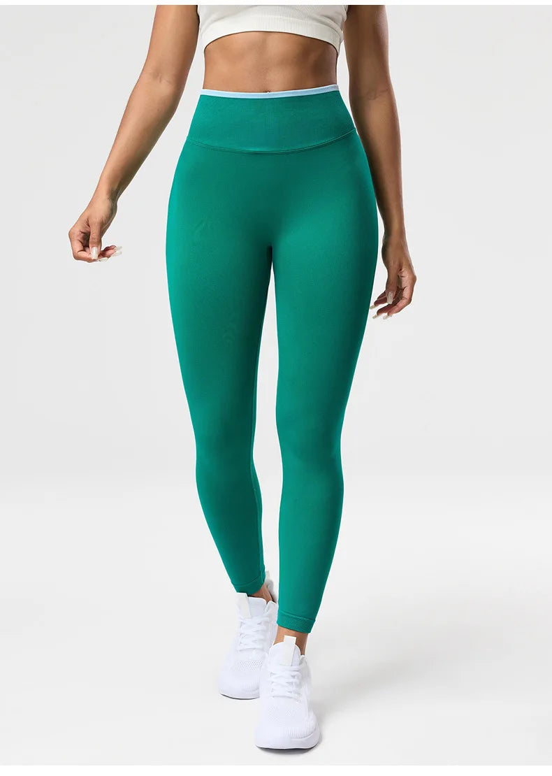 VEQKING Color Contrast Sports Women Yoga Pants Ignite Sculpt Scrunch Sports Leggings Seamless Push Up Gym Elastic Workout Tights