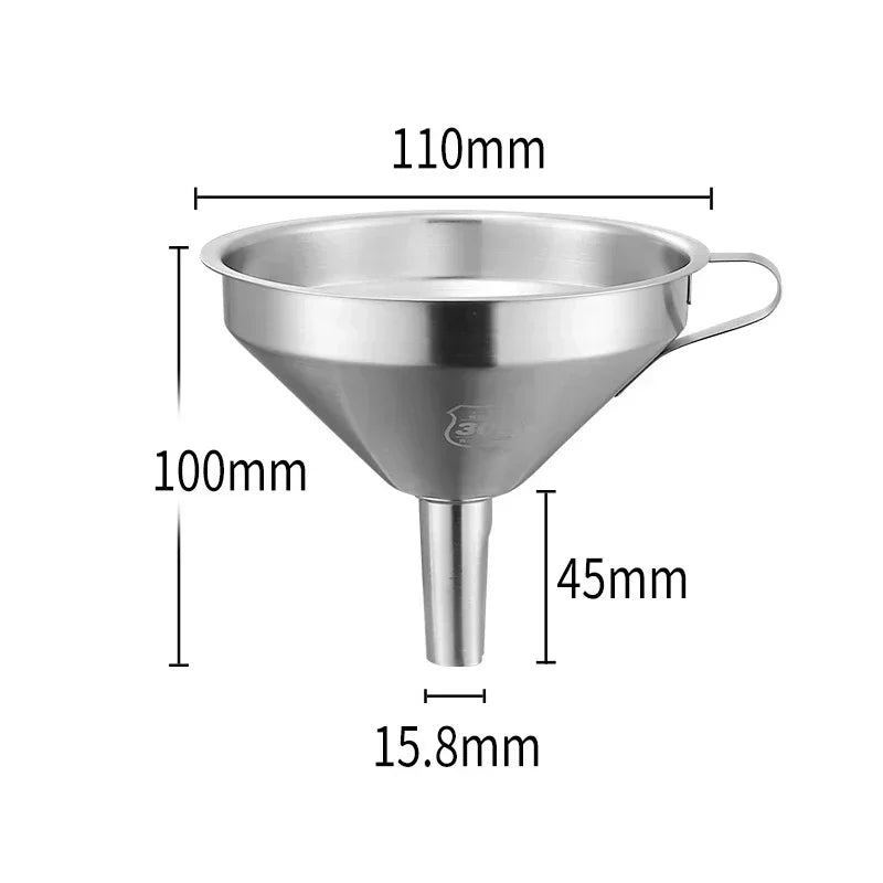 Embudo de acero inoxidable 304 de boca ancha con filtro de malla para aceite de cocina, especias líquidas y utensilios de cocina.