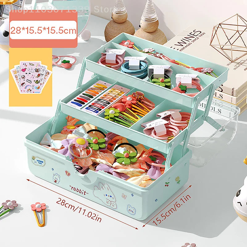 Caja de almacenamiento de accesorios para el cabello para niños, cuerda para la cabeza de bebé, horquilla, banda de goma, organizador de joyas para la cabeza, linda caja de joyería para niña