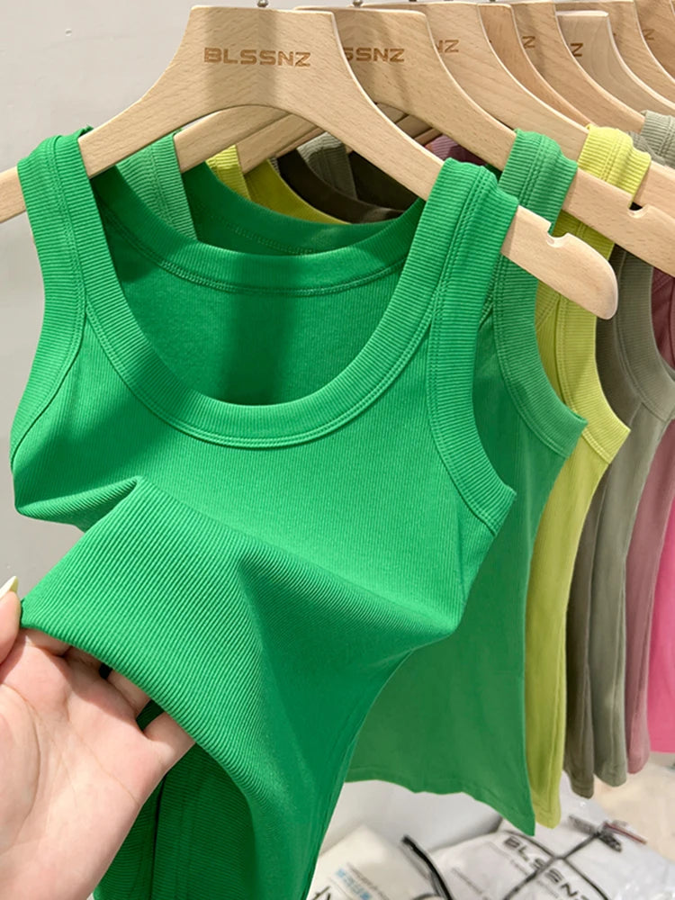 Zjaiss - Camisola de tirantes acanalada con cuello redondo para mujer, básica, elástica, de verano 2025