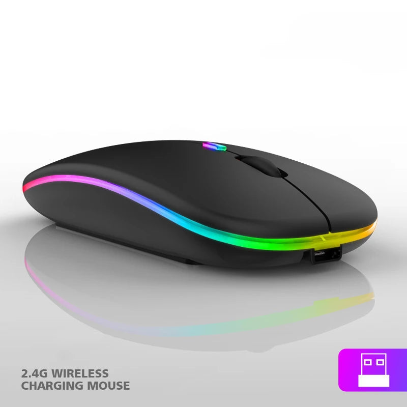 Ratón inalámbrico RGB de 2,4 GHz, recargable, silencioso, USB, para juegos, 1600 DPI, para PC, portátil, Macbook Pro