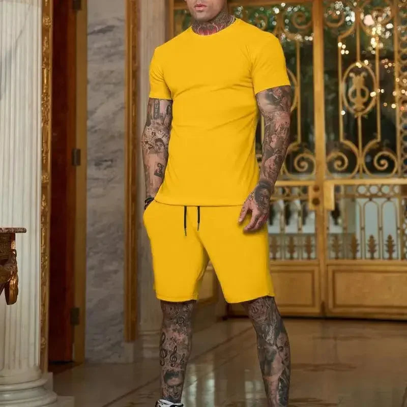 Conjunto de camiseta y pantalones cortos de manga corta, ropa deportiva transpirable para hombre, novedad de verano 2025, ropa popular de secado rápido