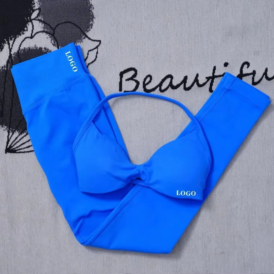 Conjunto de 2 piezas de yoga para mujer, leggings de cintura alta sin costuras, sujetador deportivo, ropa de entrenamiento, ropa deportiva para correr