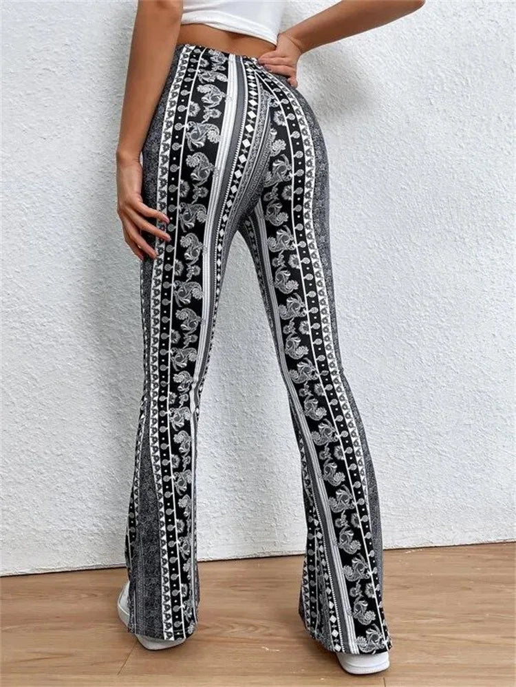 Bohemian Style Yoga Flared Pants High Waist Personalized and trendy street style Women's High Elasticity Fitness Gym Tights