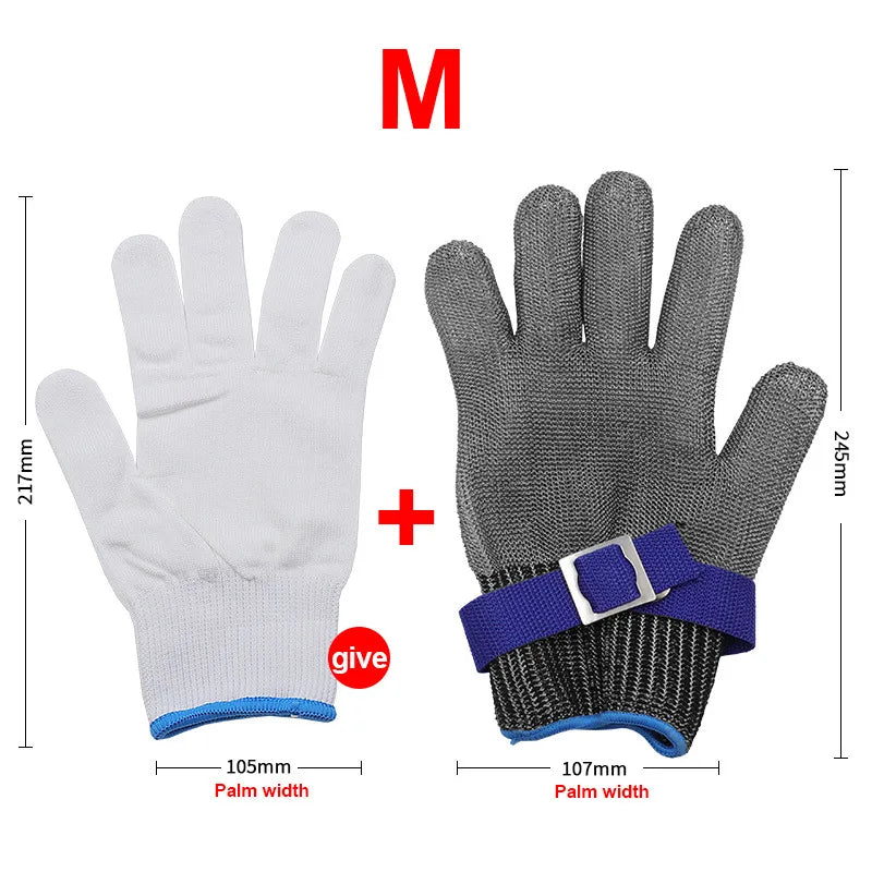 Guante de metal, guante de acero inoxidable, guante de acero inoxidable, guante de malla metálica resistente a cortes, guante para cortar carne, trabajo con motosierra