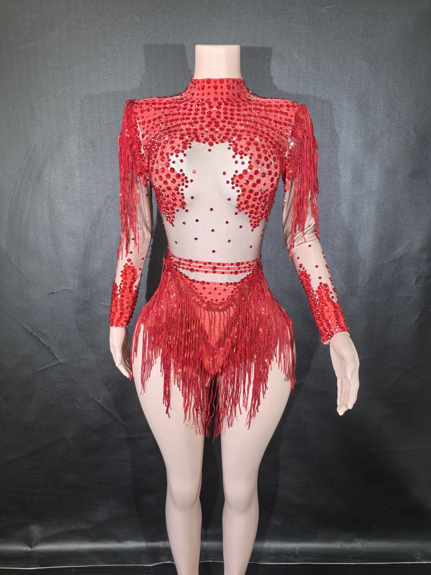 Sexy Skinny Leotard Singer Dancer Show StageWear Sparkly Blue Rhinestones Women DanceCostume Fringes One Shoulder Bodysuit 7G