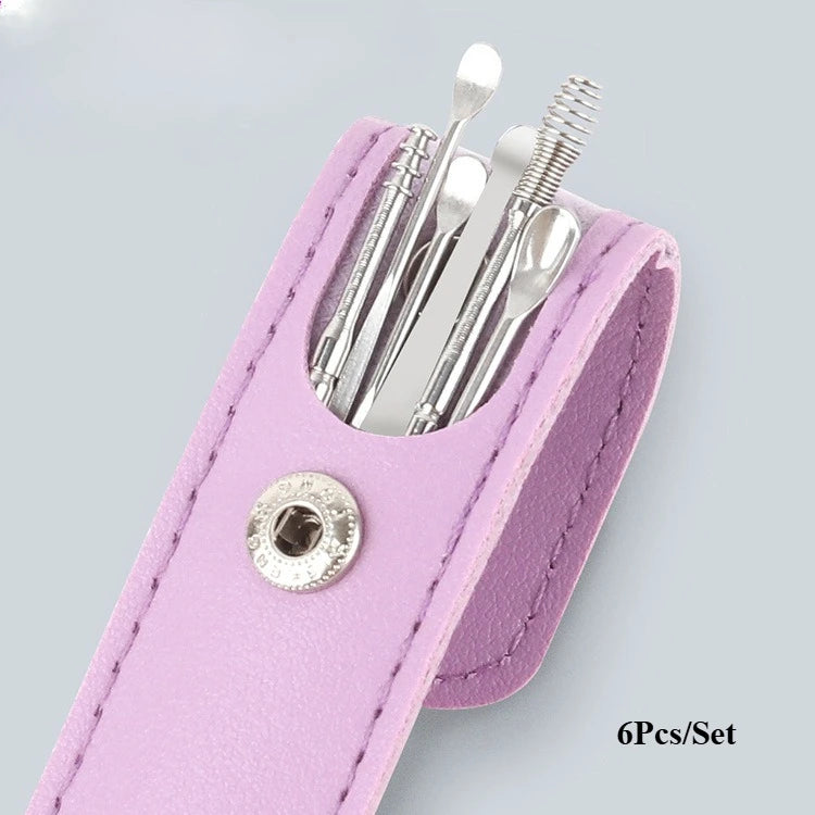 Kit de limpieza de oídos de 6 piezas, removedor de cerumen, cureta, cuchara, herramienta de extracción para bebés y adultos.