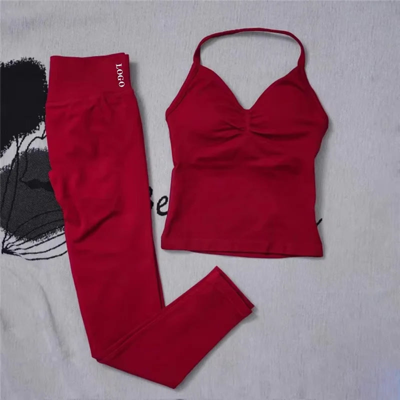 Conjunto de 2 piezas de yoga para mujer, leggings de cintura alta sin costuras, sujetador deportivo, ropa de entrenamiento, ropa deportiva para correr