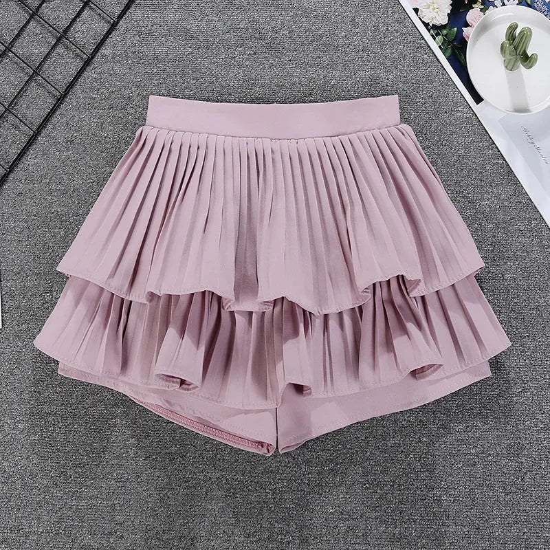 Minifalda con volantes escalonados, cintura alta, capas sueltas, falda corta de gasa, verano primavera, para mujer, atuendo suave de chica hada