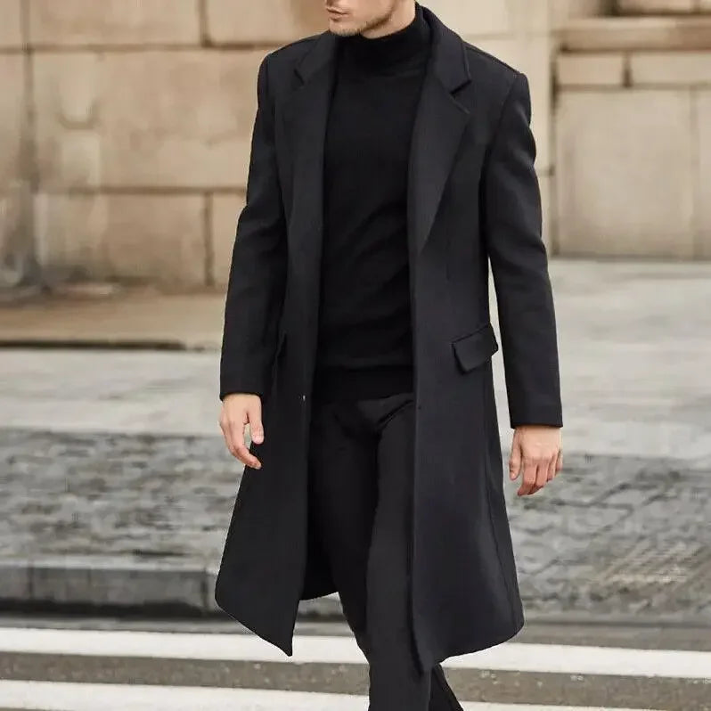 Ropa informal de otoño e invierno para hombre, abrigo de lana estilo británico, nuevo cortavientos largo de color liso estilo coreano, tallas S-XXXL
