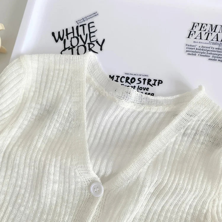 Ropa para niños, cárdigan de punto para niñas, novedad de verano 2025, estilo extranjero, camisa fina con protección solar para bebés.