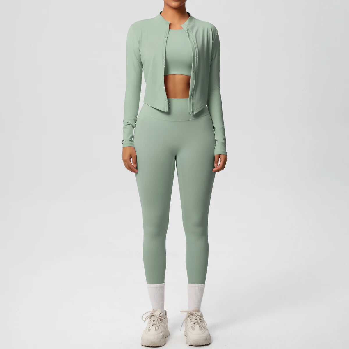 Conjunto de leggings de yoga, top deportivo con cremallera y manga larga, transpirable, para correr al aire libre, pantalones de yoga ajustados e informales, ropa de fitness
