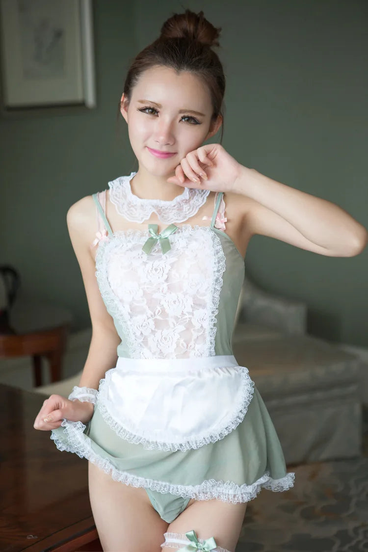 Porno Cosplay Sexy Lingerie Maid Dress Women Adult Sex Lace Splicing Sling Siamese Thong Underwear Skirt Dress Outfits