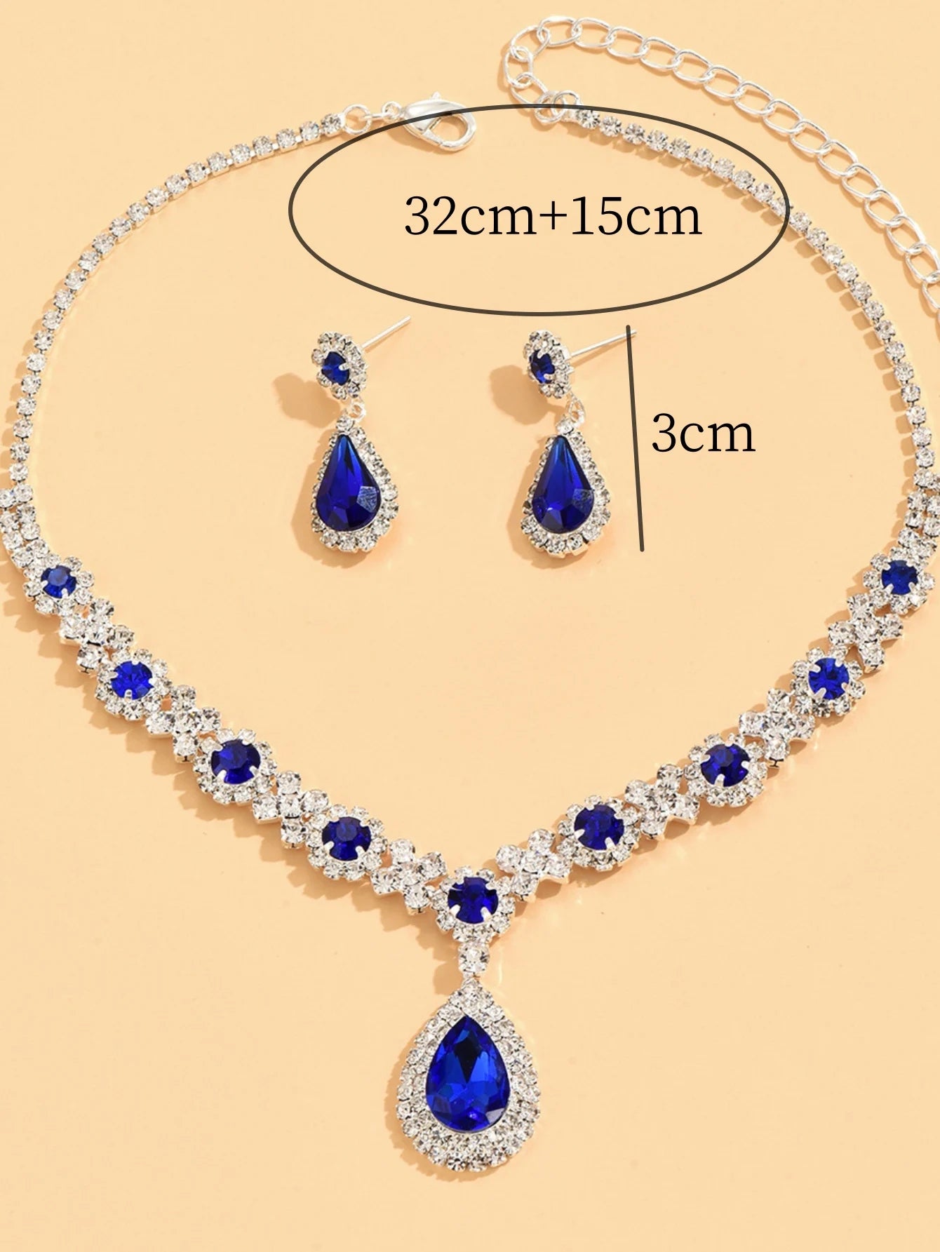 Conjunto de 3 collares y pendientes de cristal para mujer, ideales para vestidos de noche de boda.