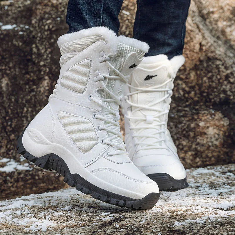 Botas de nieve de invierno para hombre y mujer, impermeables, de cuero, muy cálidas, para exteriores, senderismo, trabajo, talla grande