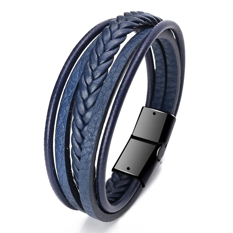 Pulsera de cuero para hombre, nuevos accesorios, hecha a mano, cuerda de cuero, estilo folk, pulsera de cuero, pulsera magnética