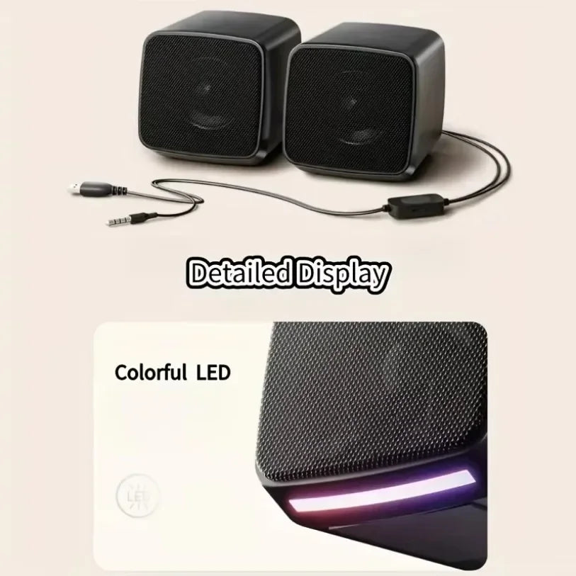 Mini altavoces estéreo con luces geniales, barra de sonido para computadora, altavoces portátiles de 3,5 mm con alimentación USB para computadora, portátil y iPad.